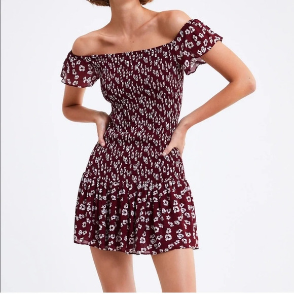 Zara  The Rose Dress Ruched Mini Garnett size S - Picture 1 of 6